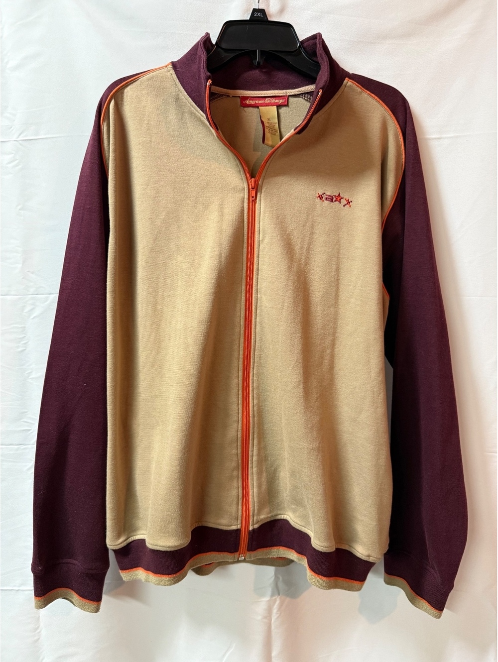 American Exchange XL Men's Full Zip Jacket Beige and Burgundy